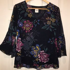 Cabi Floral Blouse With Bell Sleeves Size S